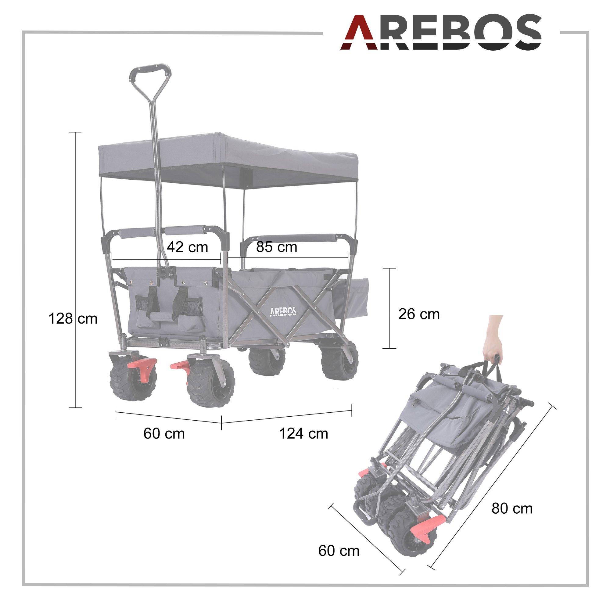 Arebos  Charrette à bras avec toit | Charrette à bras | Chariot de transport | Chariot d'équipement 