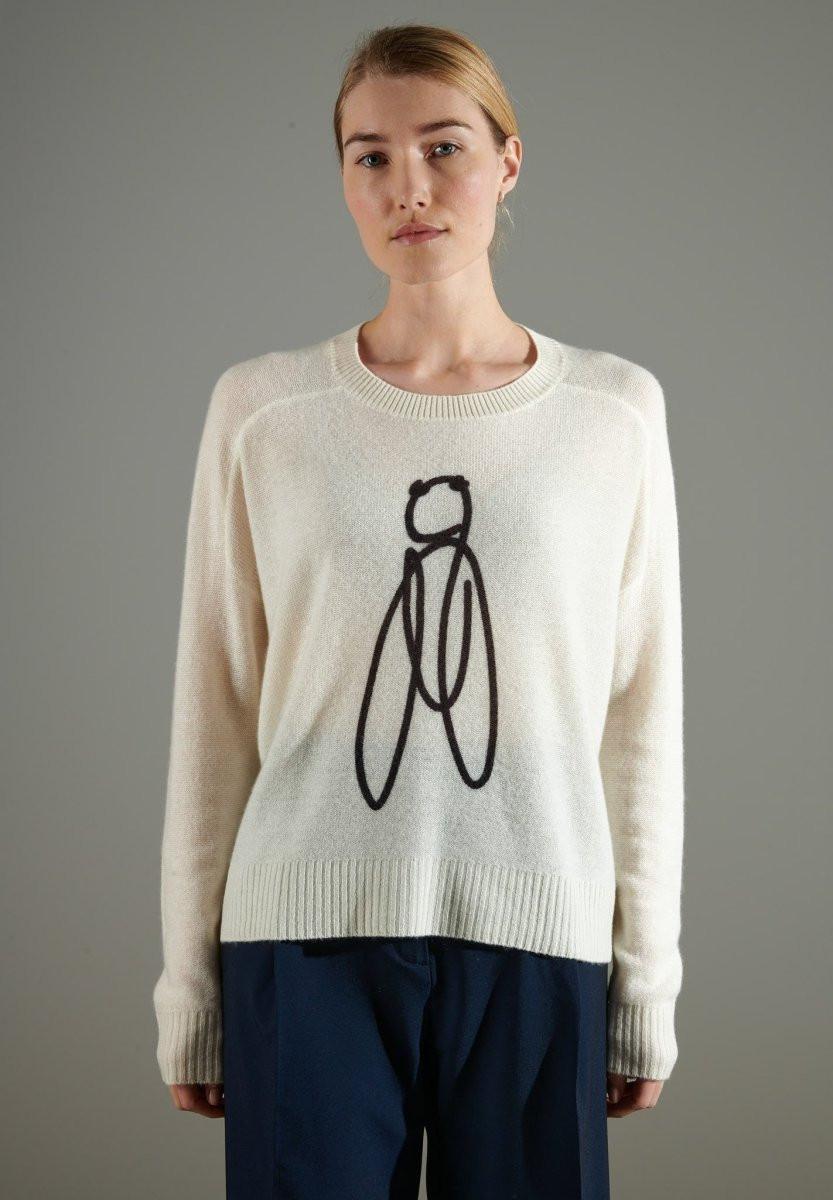 Image of Nami 19 Pullover Rundhalsausschnitt Bedruckt Cigale 3 - 100% Kaschmir Damen Offwhite S/M