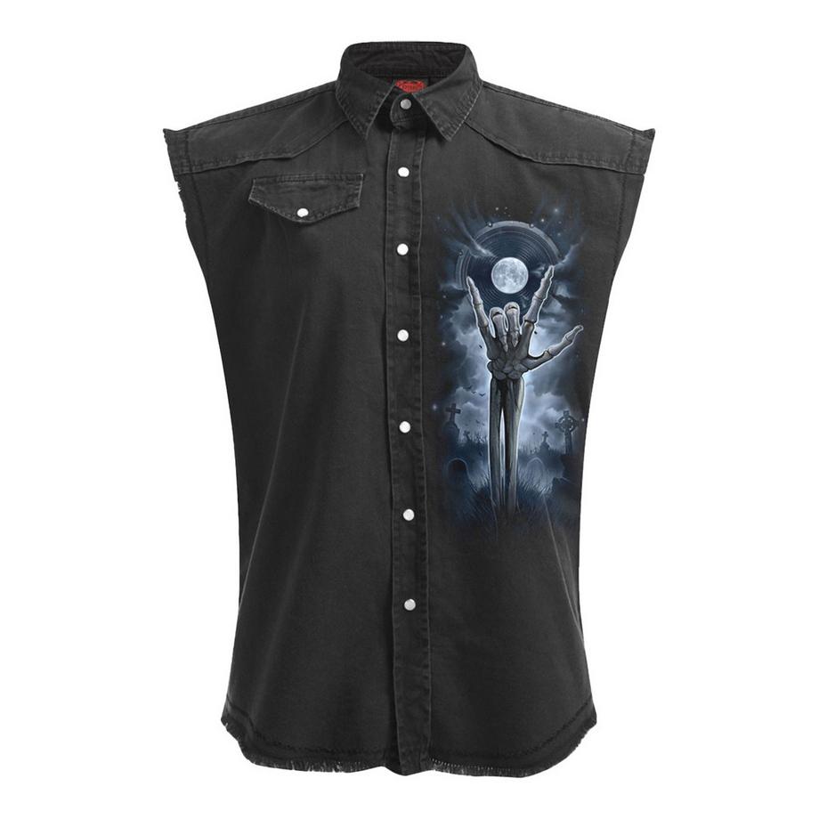 Camicia Stampa Posteriore Lavaggio A Pietra Senza Maniche
