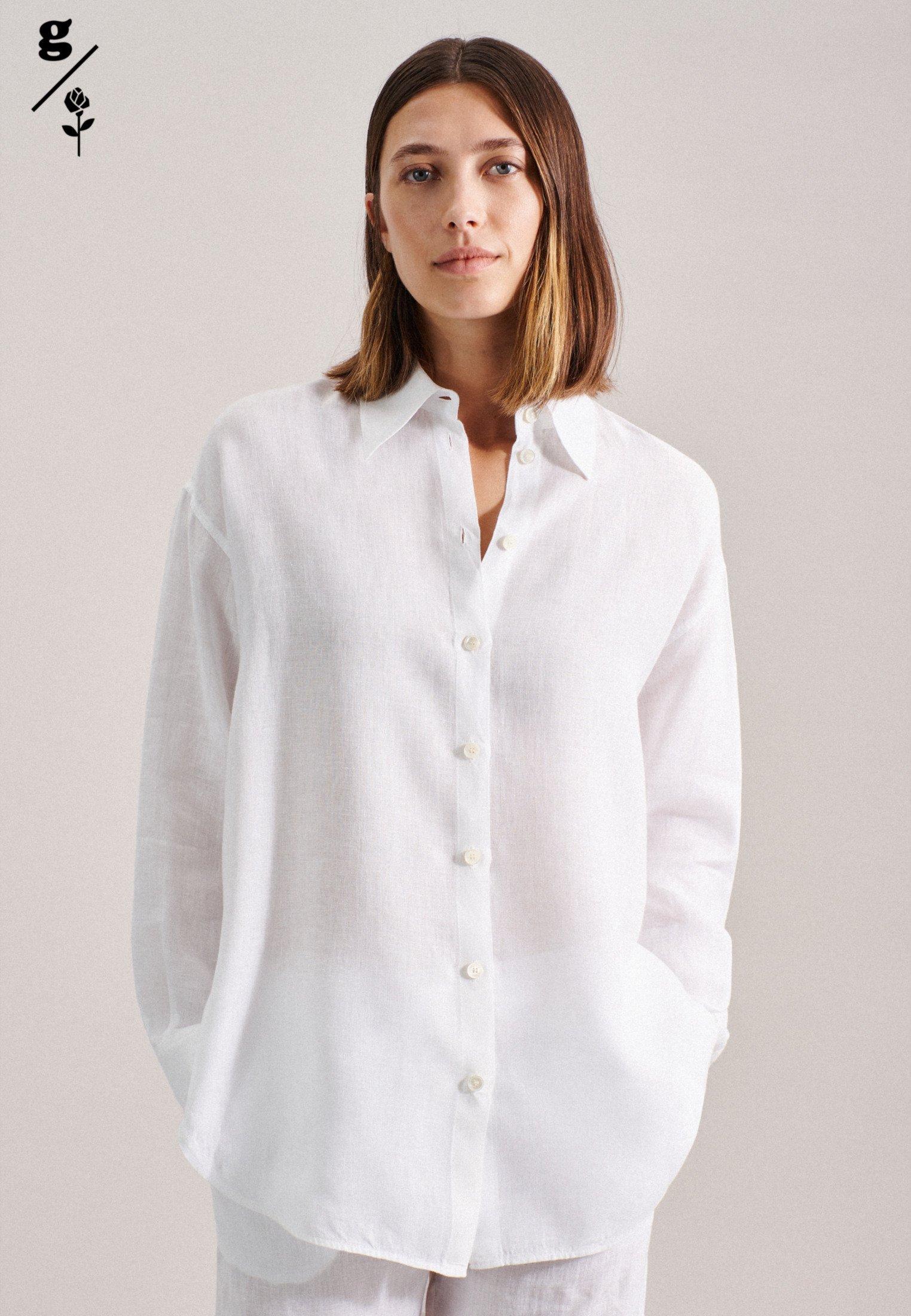 Image of Longbluse Garnfärber Langarm Kragen Damen Weiss 38