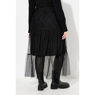 Ulla Popken  Jupe maxi en tulle, taille élastique et volants, coupe évasée 