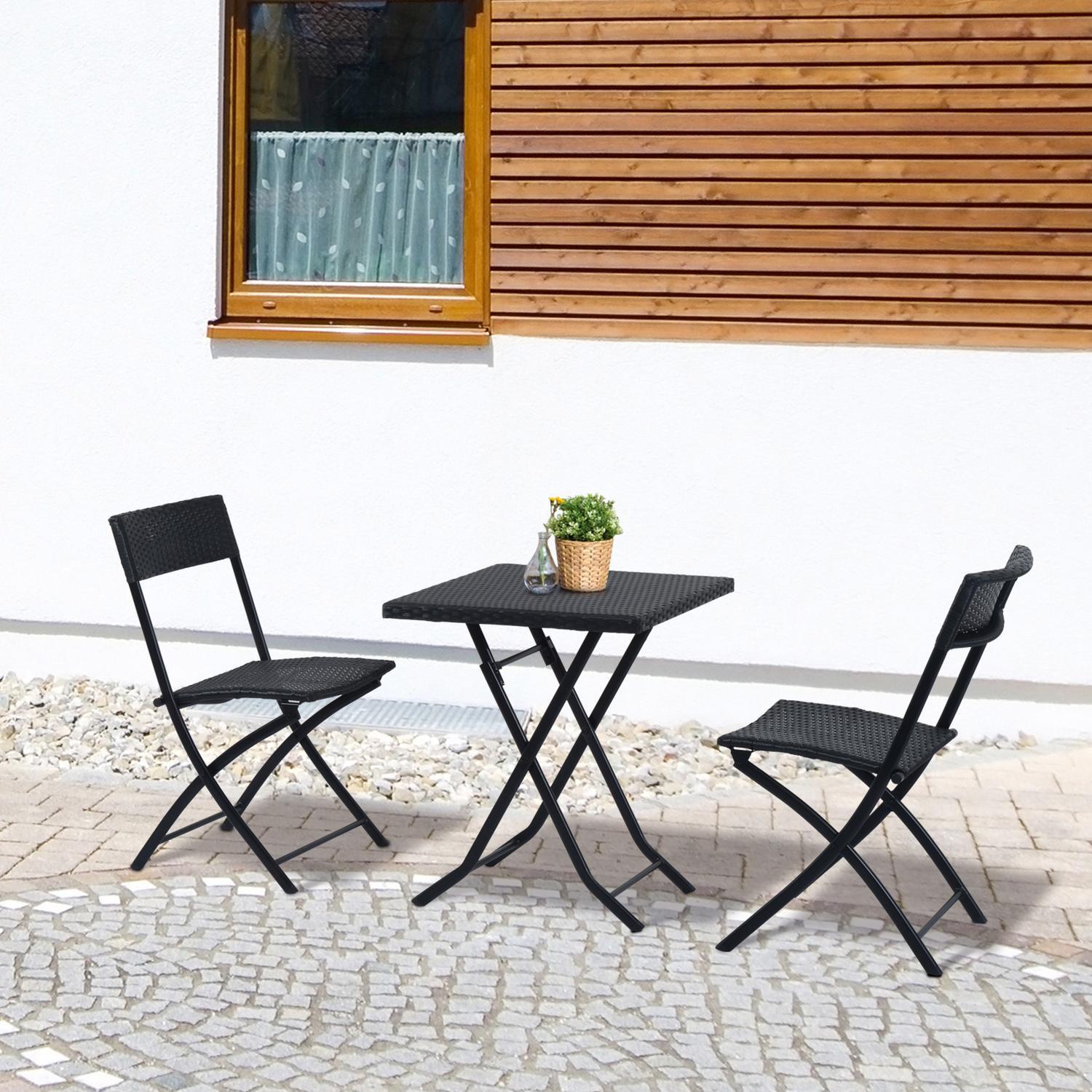 Northio Set Da Bistrot In Polyrattan Per 2 Persone, Set Di Mobili Da Giardino In Rattan, Nero  