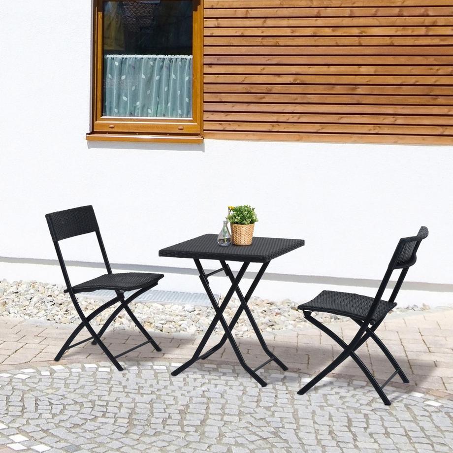 Northio Polyrattan Bistroset Für 2 Personen Sitzgruppe Rattan Gartenmöbel Set Garnitur Schwarz  
