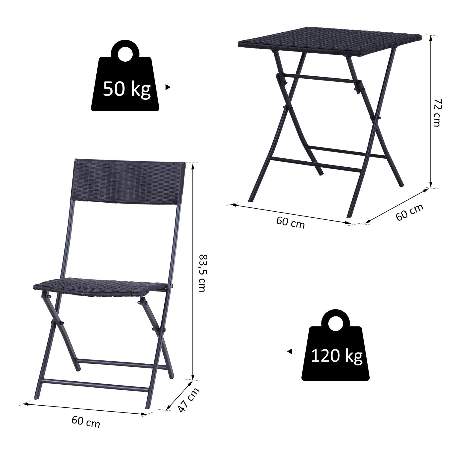 Northio Set Da Bistrot In Polyrattan Per 2 Persone, Set Di Mobili Da Giardino In Rattan, Nero  