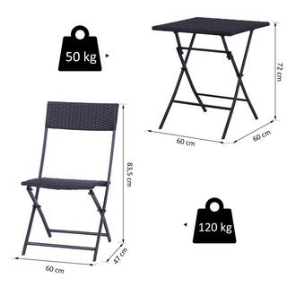 Northio Set Da Bistrot In Polyrattan Per 2 Persone, Set Di Mobili Da Giardino In Rattan, Nero  