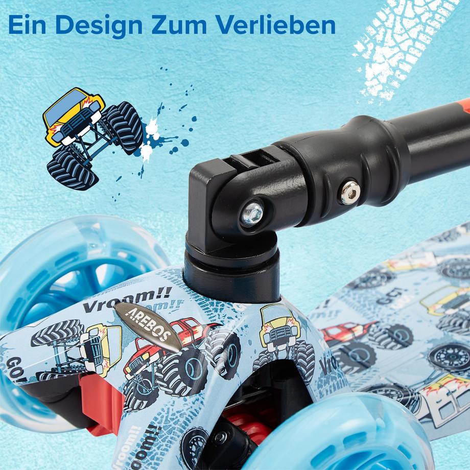 Arebos  Monopattino | Monopattino da città | Monopattino per bambini | Ruote a LED | Pieghevole 