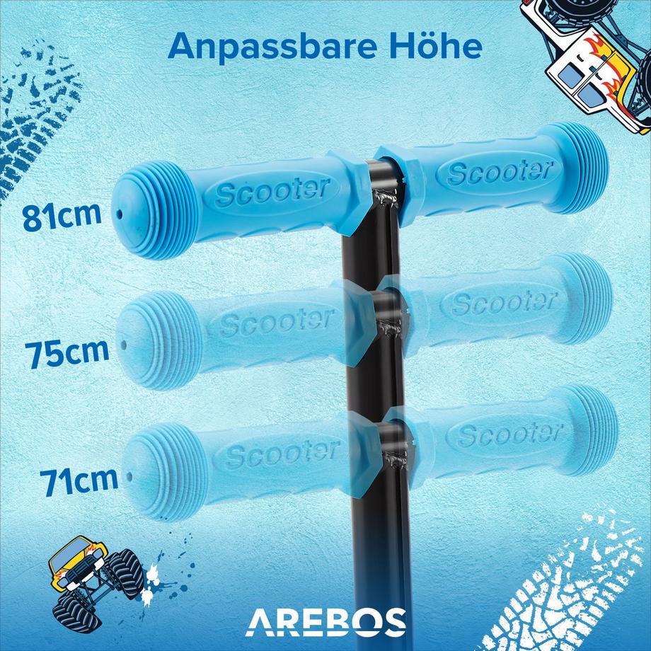 Arebos  Monopattino | Monopattino da città | Monopattino per bambini | Ruote a LED | Pieghevole 