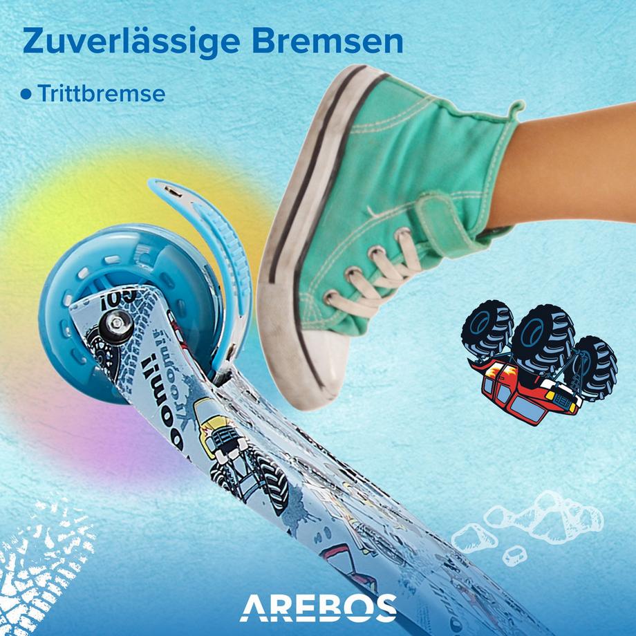 Arebos  Monopattino | Monopattino da città | Monopattino per bambini | Ruote a LED | Pieghevole 