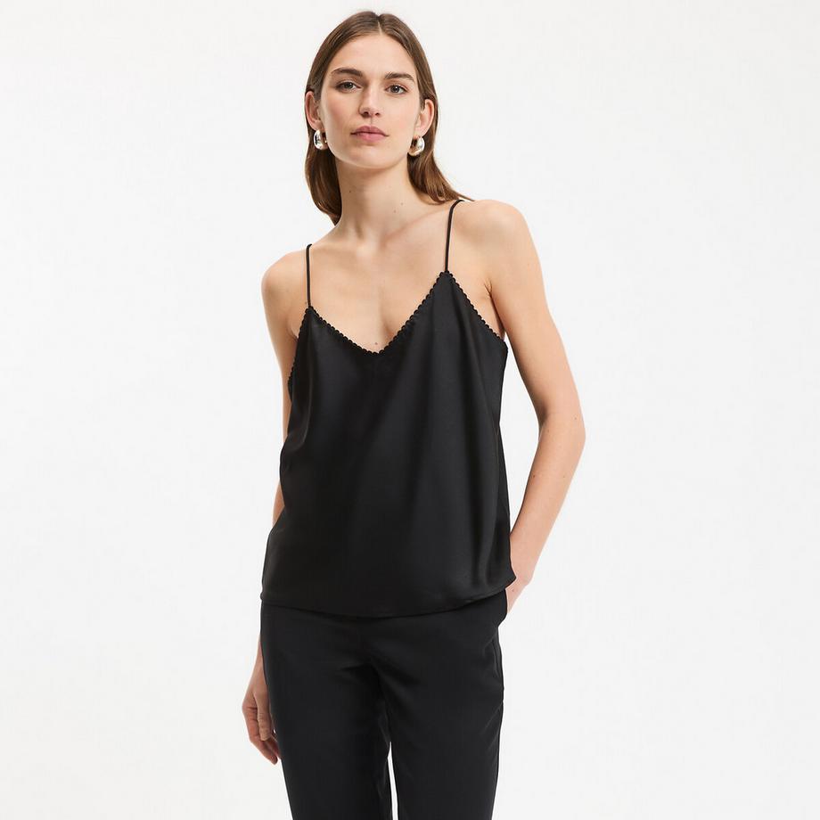 V-Ausschnitt-Top aus Satin mit schmalen Trägern