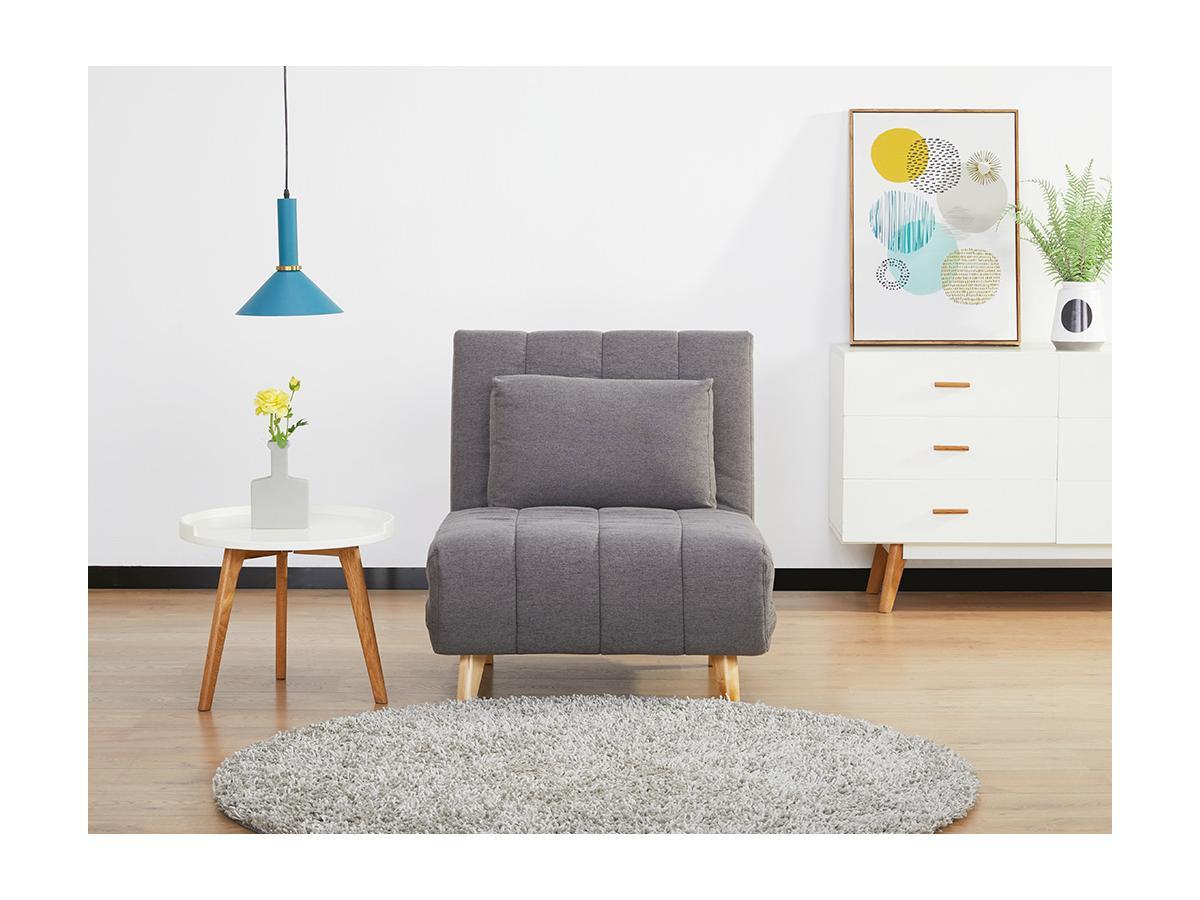 Vente-unique Fauteuil convertible en tissu gris STREVI  