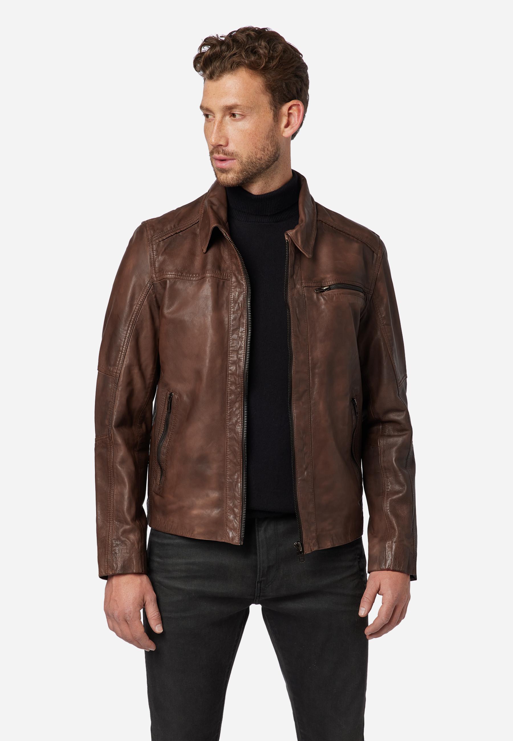 RICANO  Veste en cuir pour homme Shelby - Classique avec col polo 