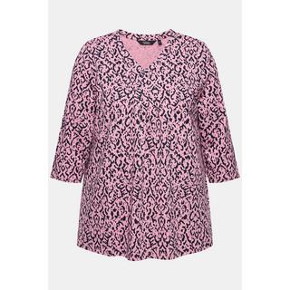 Ulla Popken  T-shirt avec plis fantaisie, décolleté en V et manches 3/4, coupe évasée 