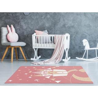 Vente-unique  Kinderteppich Märchenschloss - Glänzendes Lurex-Finish - 120 x 170 cm - Rosa & Goldfarben - PRINCESIA 