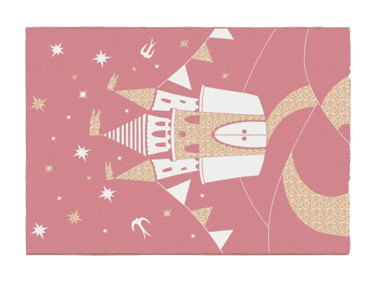 Image of Kinderteppich Märchenschloss - Glänzendes Lurex-finish - 120 X 170 Cm - Rosa & Goldfarben - Princesia Unisex 120X170CM