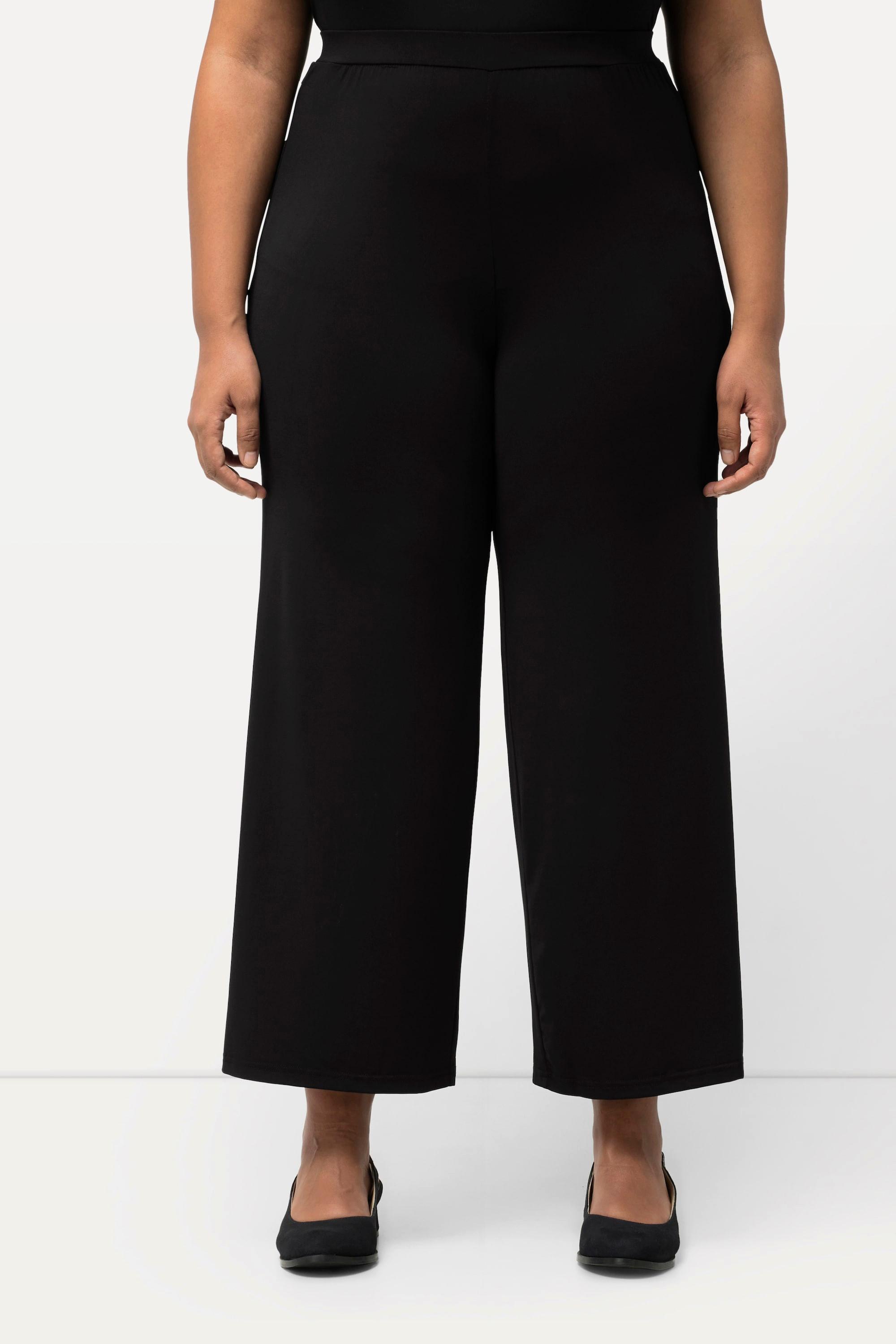 Ulla Popken  Pantalon en jersey à jambe large et taille élastique noir 