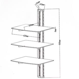 Tectake Supporto con fissaggio a parete e 3 ripiani per lettori DVD e ricevitori modello 3  