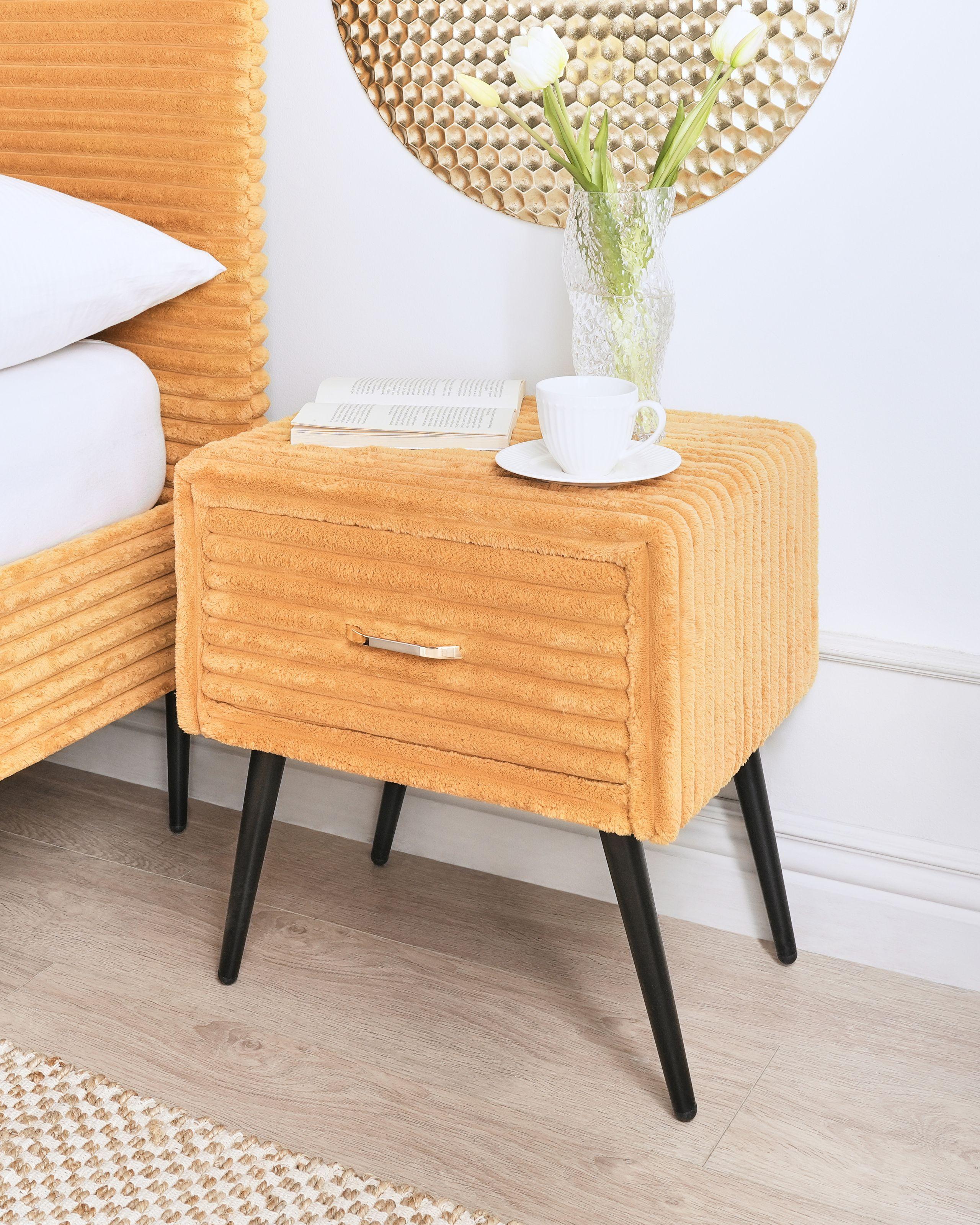 Beliani Comodino 1 cassetto en Velluto a coste Glamour FLAYAT  