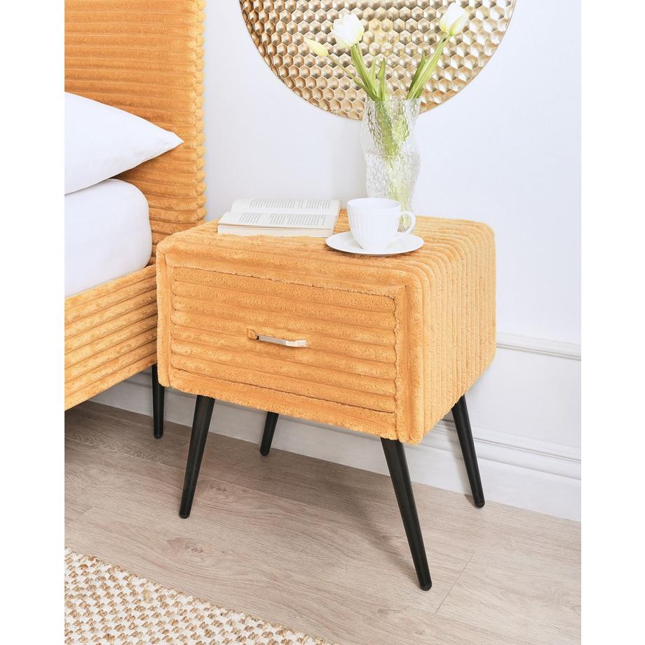 Beliani Nachttisch mit 1 Schublade aus Cord Retro FLAYAT  