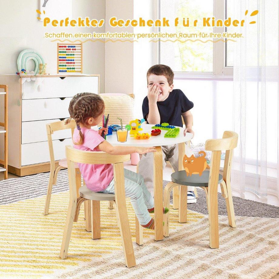 Northix Tavolo per bambini tavolo in legno con 4 sedie per bambini set tavolo e sedia per bambini con schienale colorato  