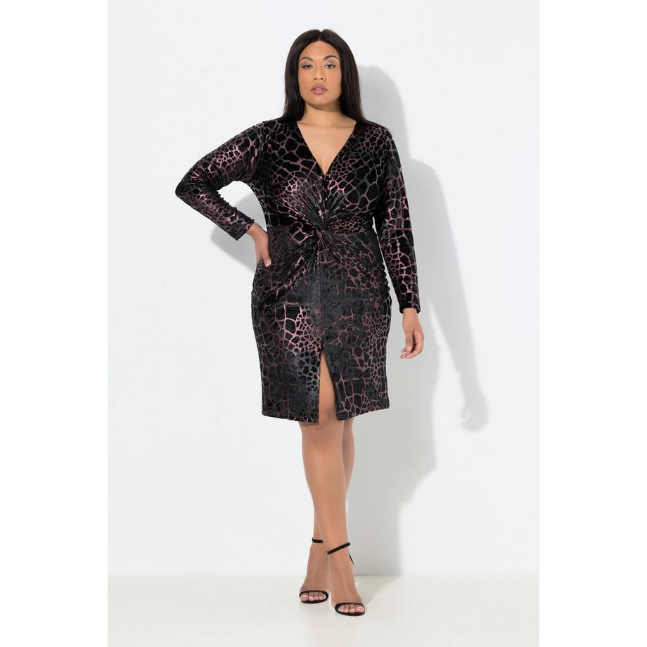 Ulla Popken Jerseykleid Animal Flockdruck V-Ausschnitt Langarm  