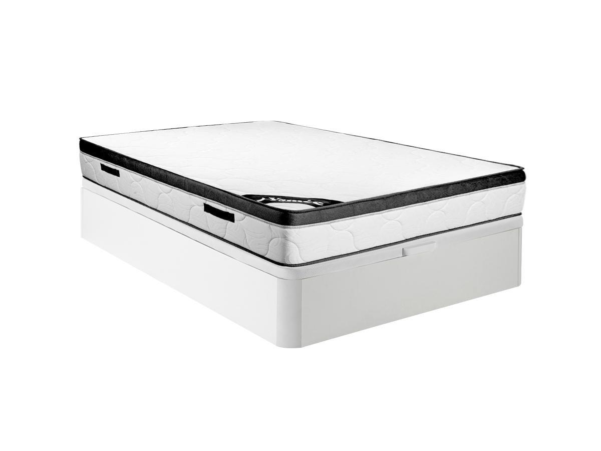 Image of Set aus Bettgestell mit Bettkasten + Schaumstoffmatratze - 140 x 190 cm - Stärke 30 cm - Weiß - SOLAK von YSMÉE Set aus Bettgestell mit Bettkasten + Schaumstoffmatratze - 140 x 190 cm - Stärke 30 cm - Weiß - SOLAK von YSMÉE