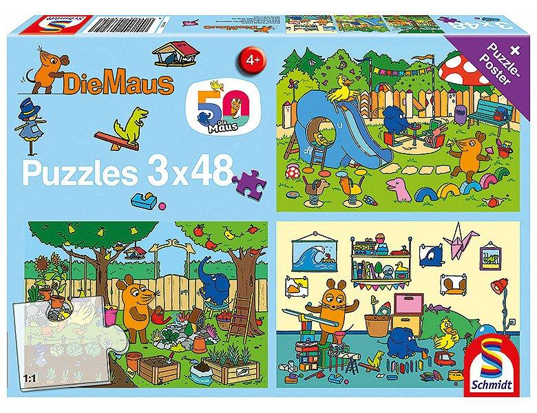 Schmidt  Puzzle Die Maus, Ein Tag mit der Maus (3x48) 