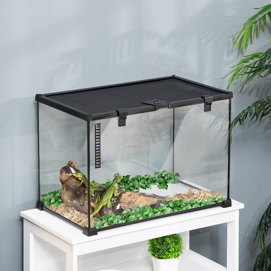 Northio  Terrarium Für Reptilien Reptile Fütterungsbox Glasterrarium Amphibien Spinnentiere Mit Thermometer Reptilienzuchtbox Metall 50 X 30 X 35 Cm 