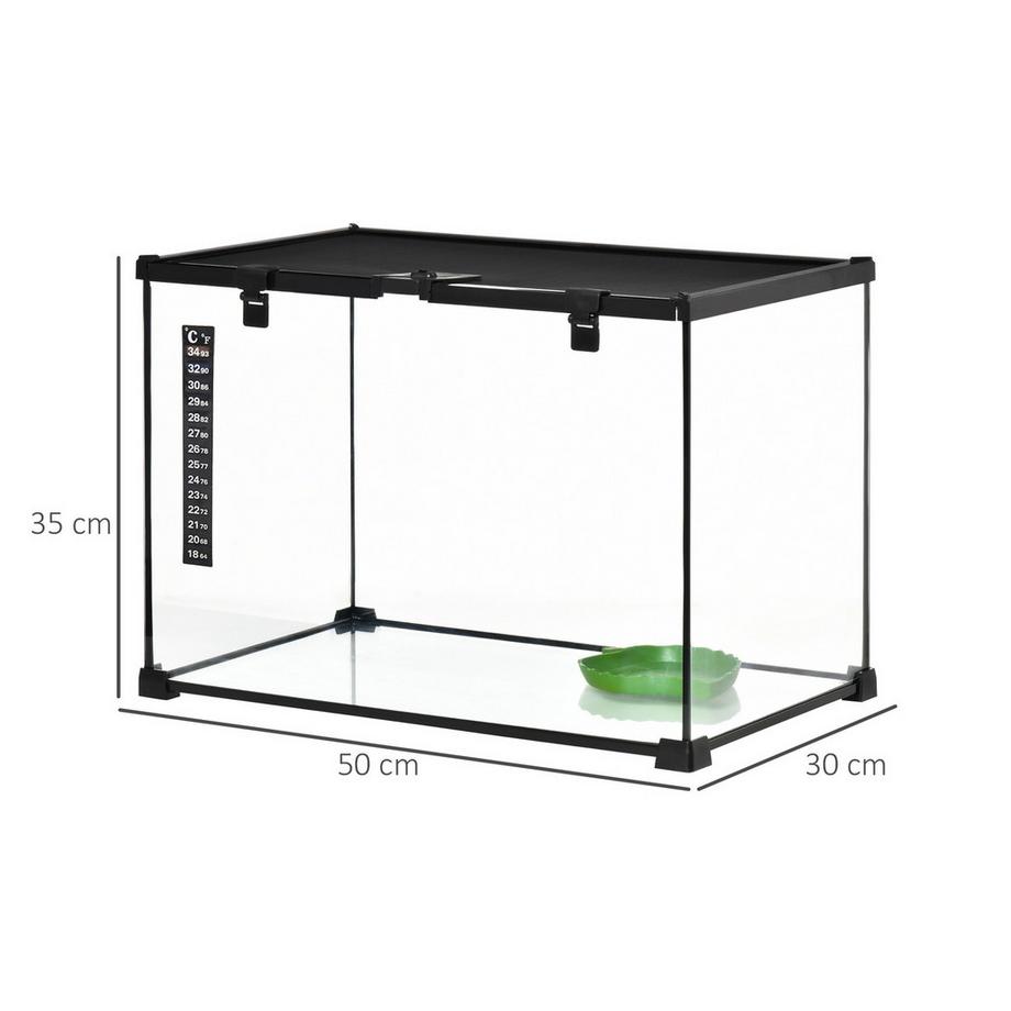 Northio  Terrarium Für Reptilien Reptile Fütterungsbox Glasterrarium Amphibien Spinnentiere Mit Thermometer Reptilienzuchtbox Metall 50 X 30 X 35 Cm 