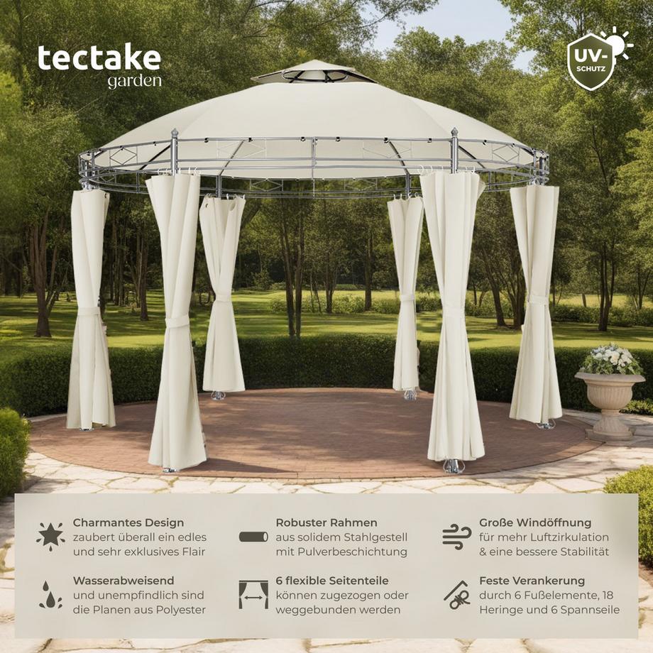 Tectake Gartenpavillon Siana Ø 3,5 m wasserabweisend  