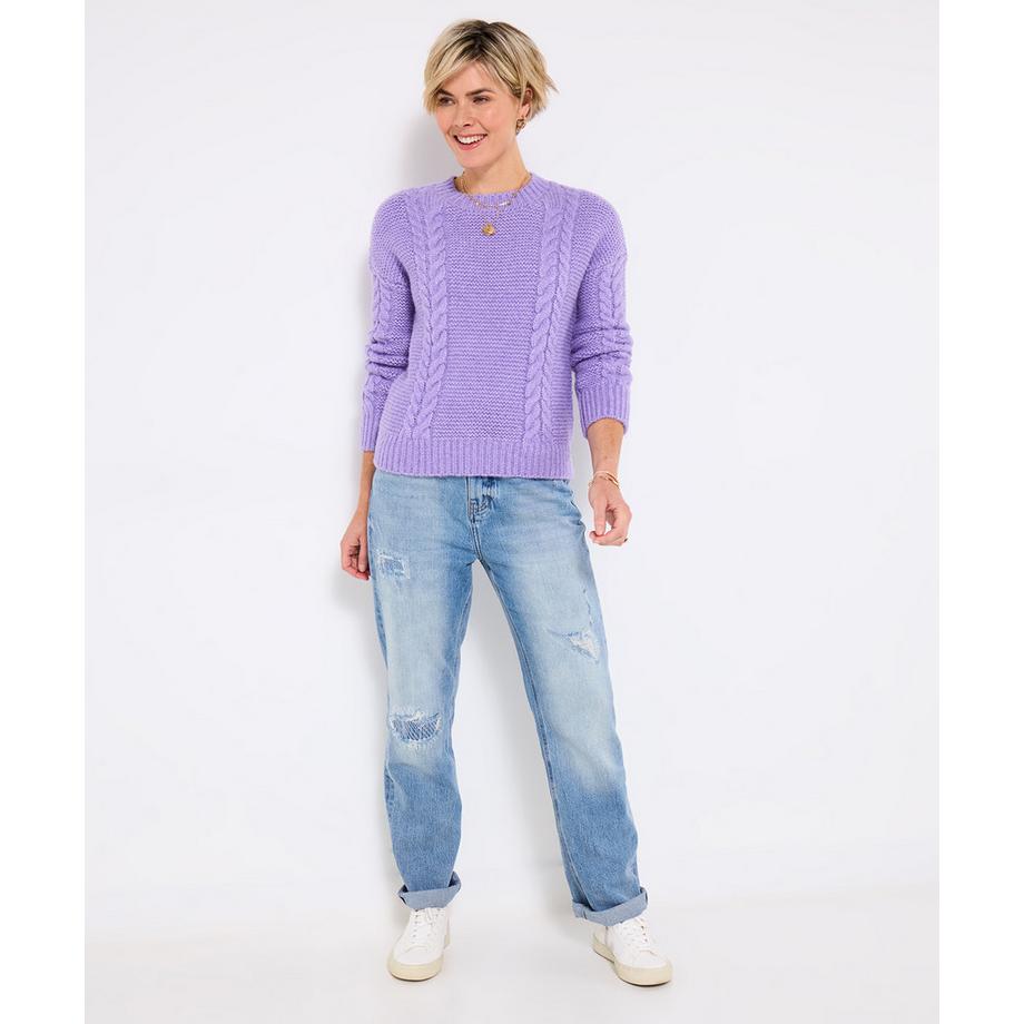 Joe Browns Weicher fliederfarbener Zopfmuster Pullover  