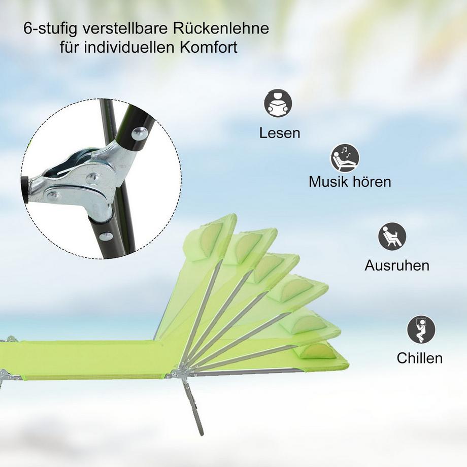 Northio Sonnenliege Gartenliege Relaxliege Bäderliege Zweibeinliege 4 Farben (Grün)  