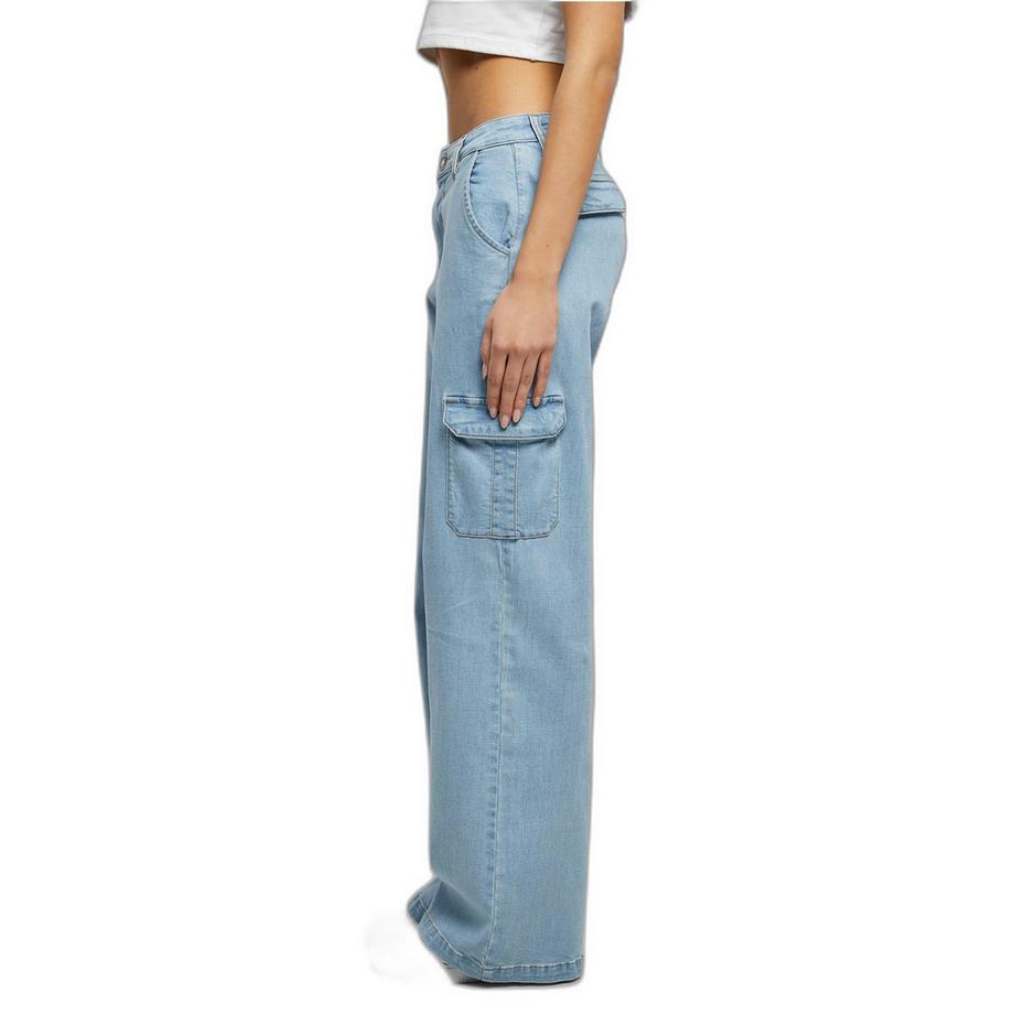 URBAN CLASSICS Pantalon Cargo Droit Taille Haute Denim  