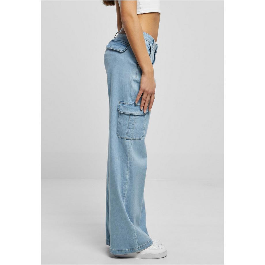 URBAN CLASSICS Pantalon Cargo Droit Taille Haute Denim  