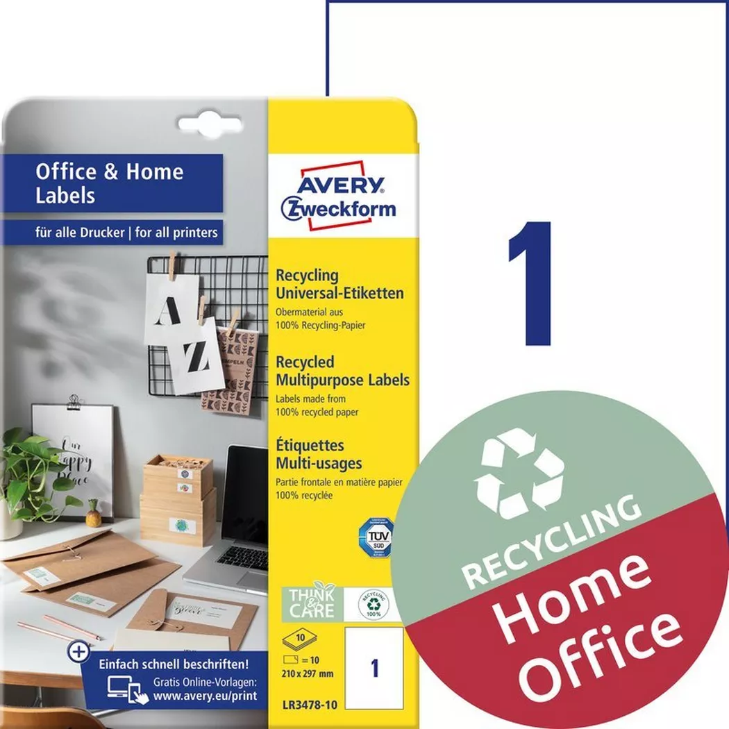 Avery-Zweckform – AVERY ZWECKFORM Etiketten 297x210mm, 10 Blatt, One Size, Weiss