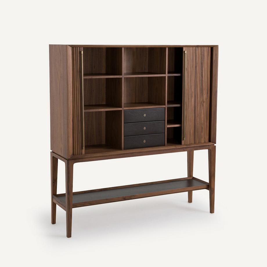 AM.PM  Buffet haut/bar en plaqué noyer et cuir 