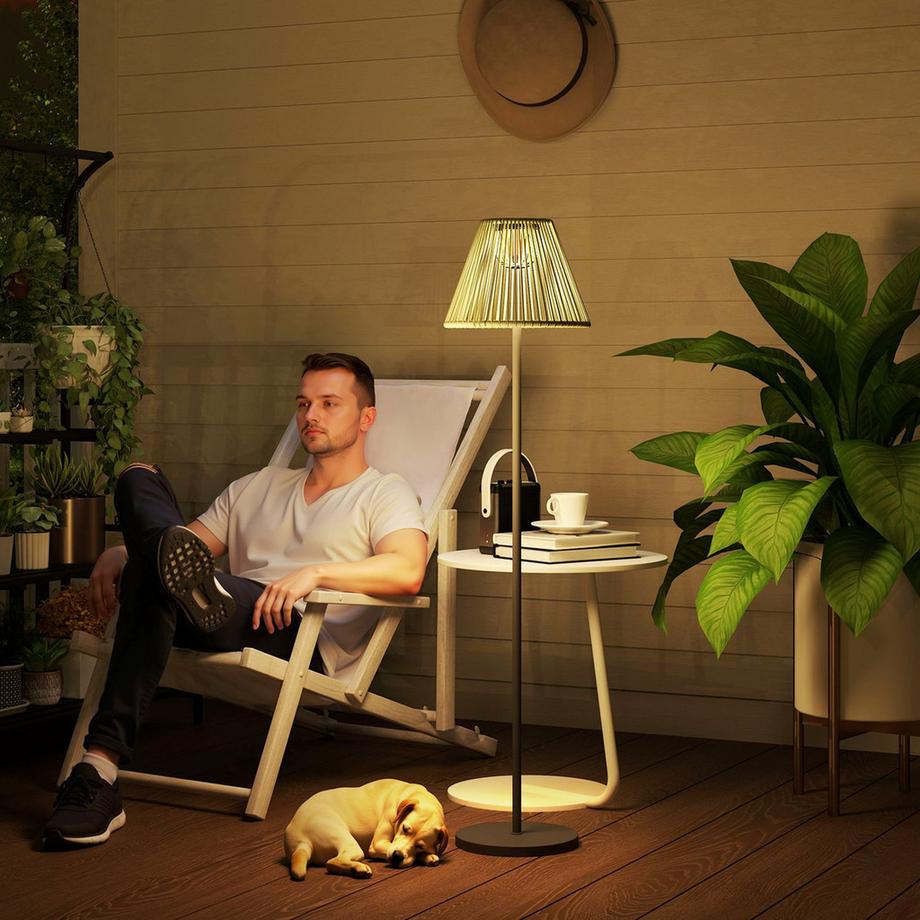 Northio Lampadaire solaire lampes solaires en rotin avec capteur de lumière 25 LED automatiquement lumière solaire de style bohème IP44 lampe solaire étanche lampe d'extérieur pour jardin balcon pelouse extérieure Ø33x135 cm Aosom  