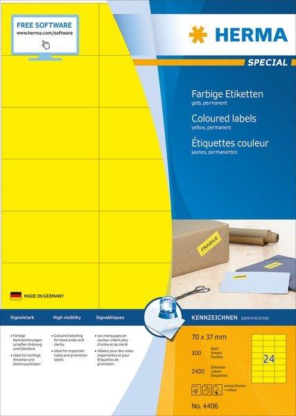 HERMA HERMA Etiketten SPECIAL 70x37mm 4406 gelb,perm. 2400 St./100 Bl.  