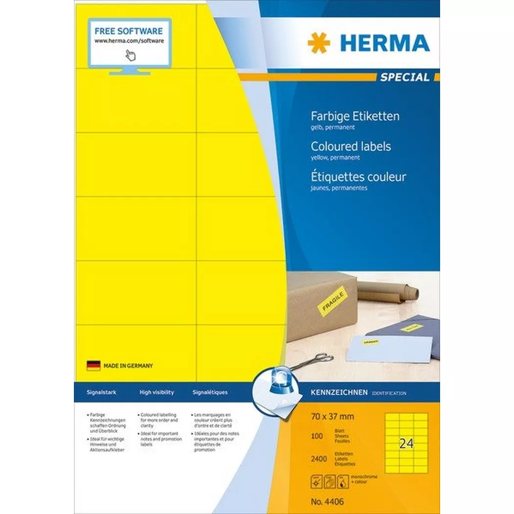 HERMA – Etiketten SPECIAL 70x37mm 4406 gelb,perm. 2400 St./100 Bl., One Size