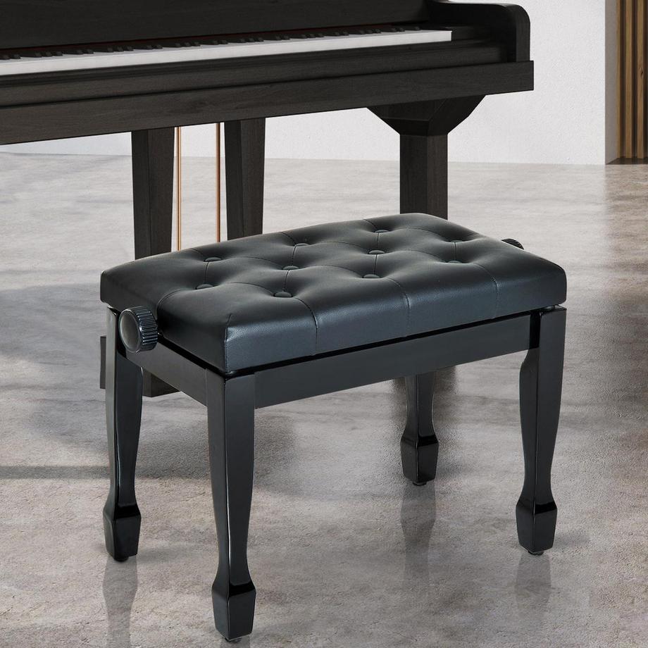 Northio Tabouret De Piano Banc De Piano Tabouret Cosmétique Tabouret Réglable En Hauteur Pour Pratiquer Des Instruments De Musique Bois Massif Simili Cuir Noir 64 X 35 X 45-55 Cm  