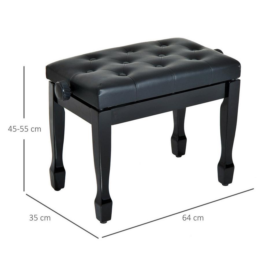 Northio Tabouret De Piano Banc De Piano Tabouret Cosmétique Tabouret Réglable En Hauteur Pour Pratiquer Des Instruments De Musique Bois Massif Simili Cuir Noir 64 X 35 X 45-55 Cm  