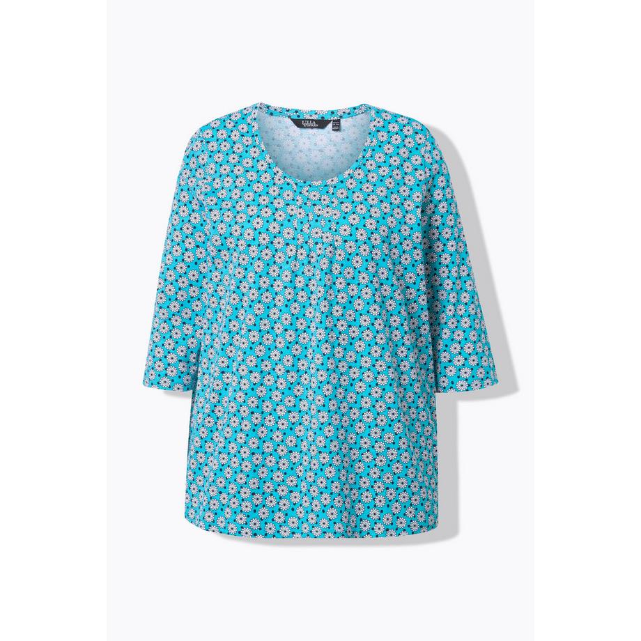 Ulla Popken T-shirt floral ligne A avec plis fantaisie col rond manches 3/4  