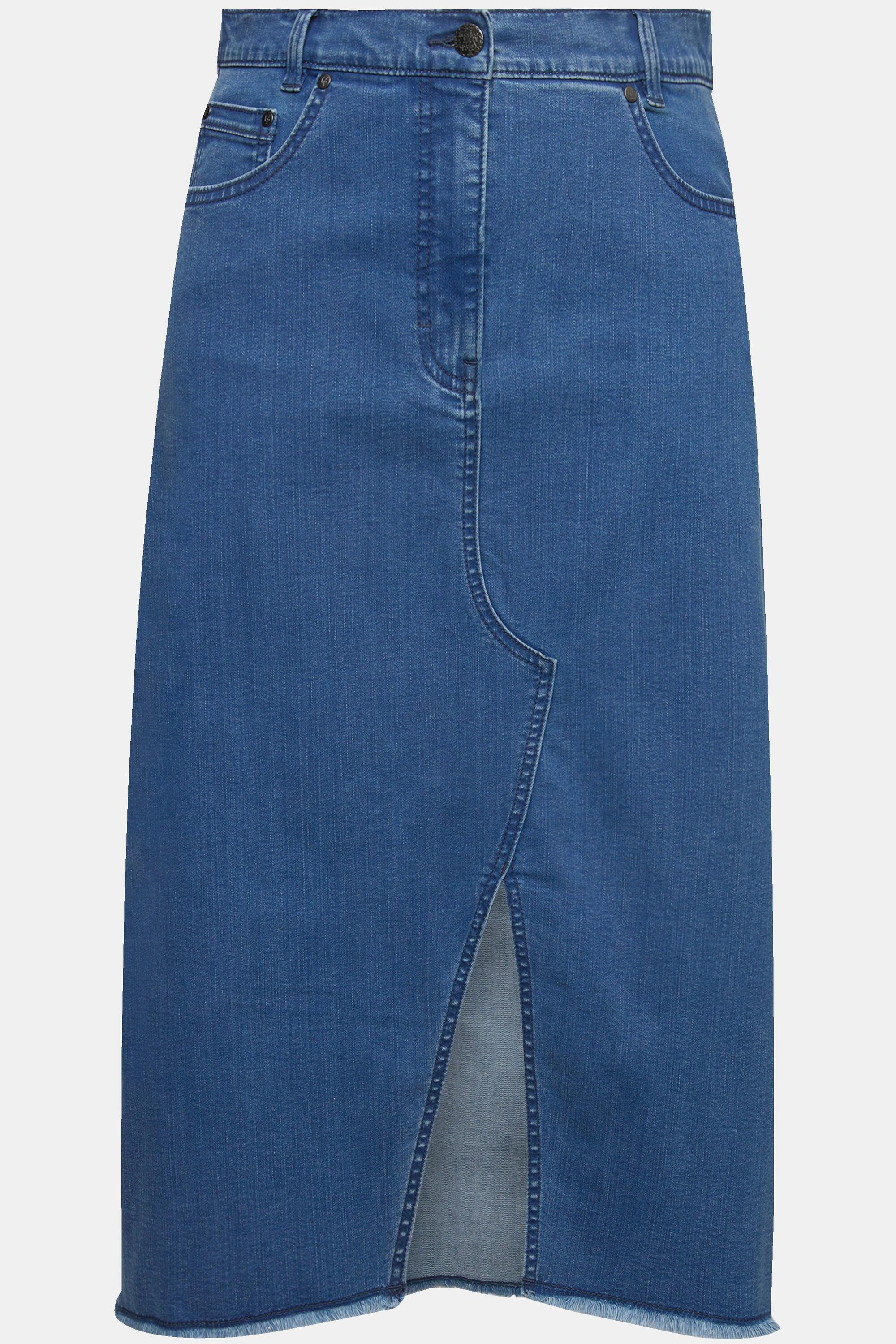 Ulla Popken  Jeansrock, Saumschlitz, A-Linie, Fransensaum 