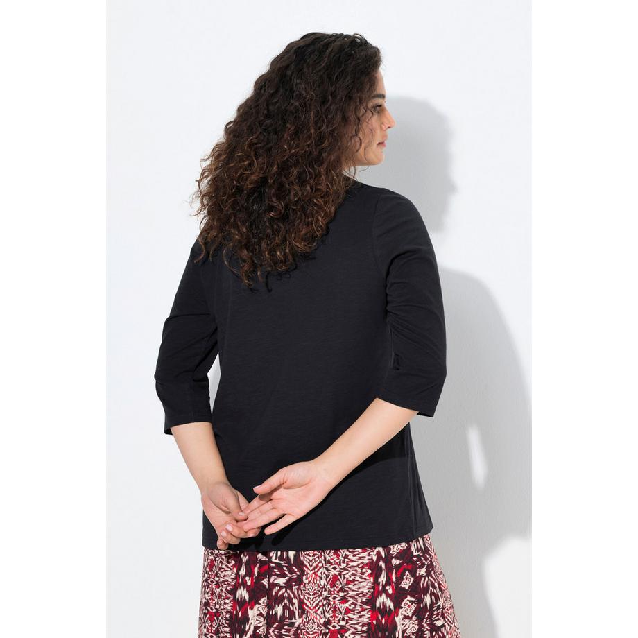 Ulla Popken Shirt Schriftmotiv Rundhals 3/4 Arm Saumband  