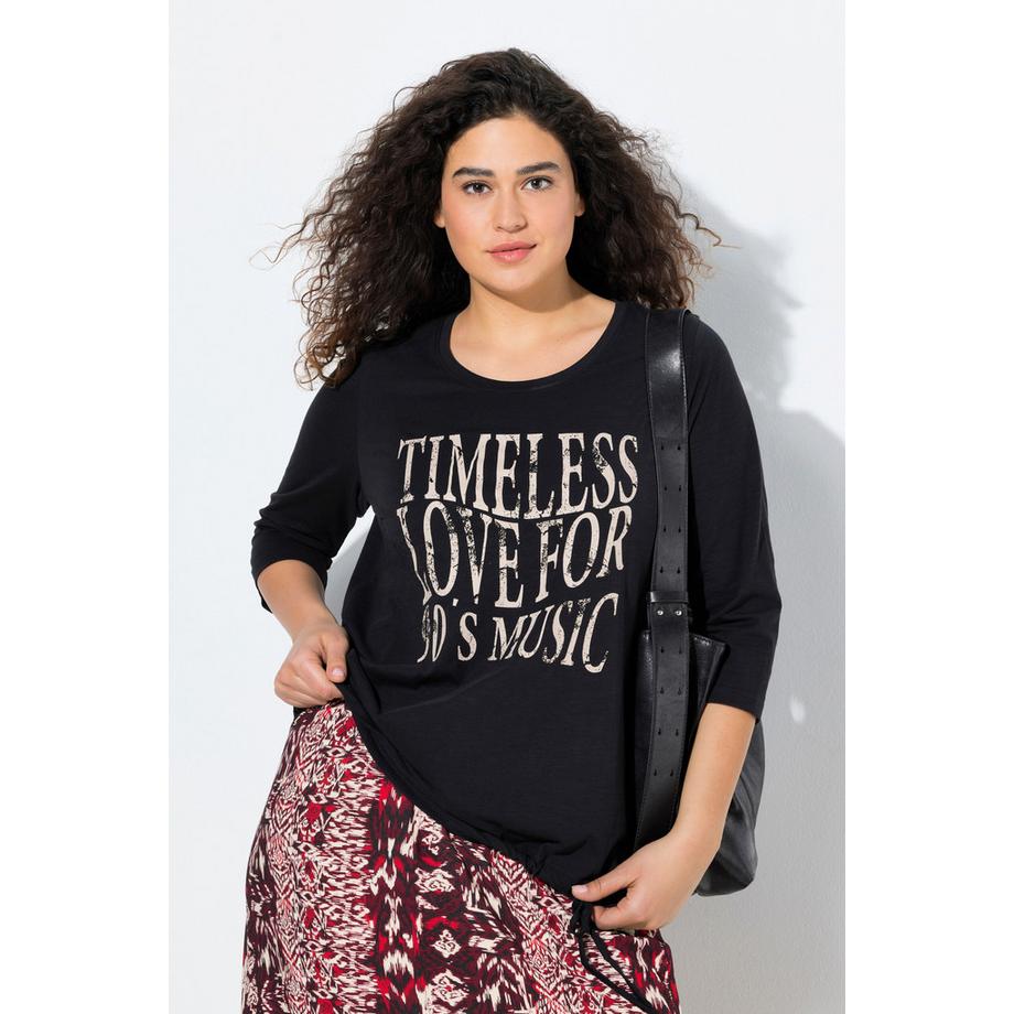 Ulla Popken Shirt Schriftmotiv Rundhals 3/4 Arm Saumband  