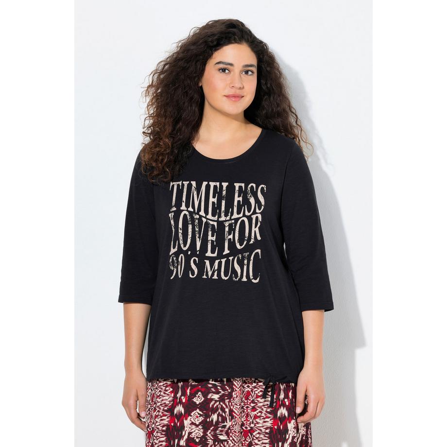 Ulla Popken Shirt Schriftmotiv Rundhals 3/4 Arm Saumband  