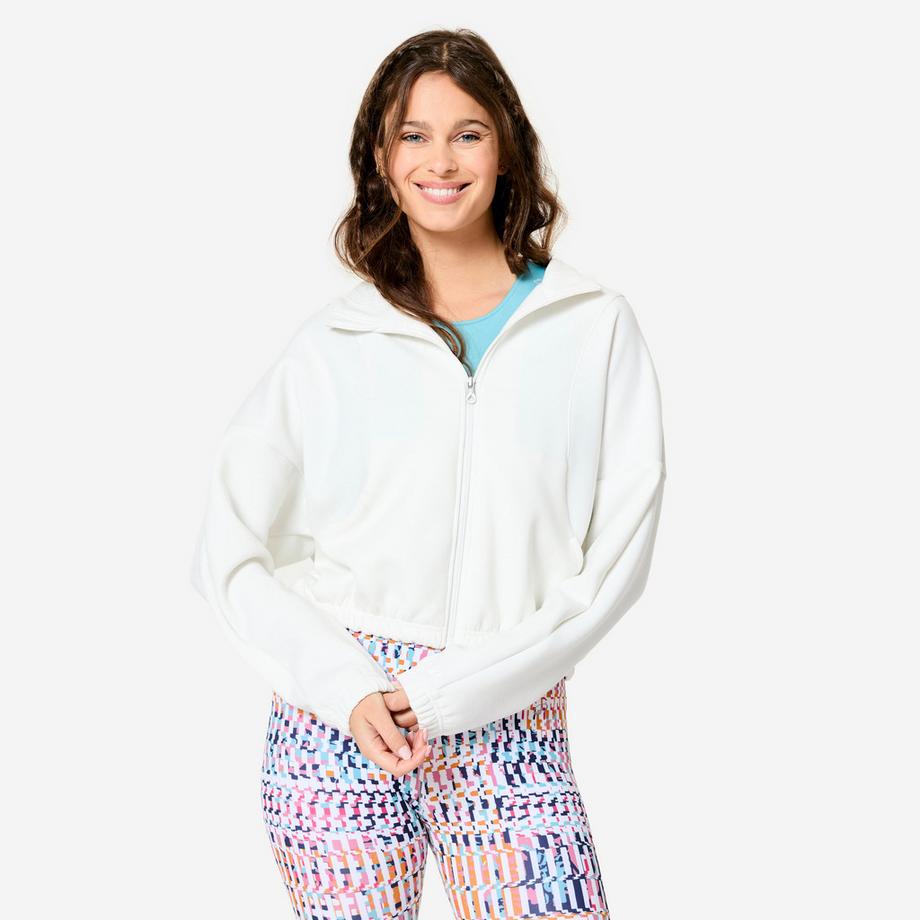 Veste à capuche de fitness manches longues femme, blanc