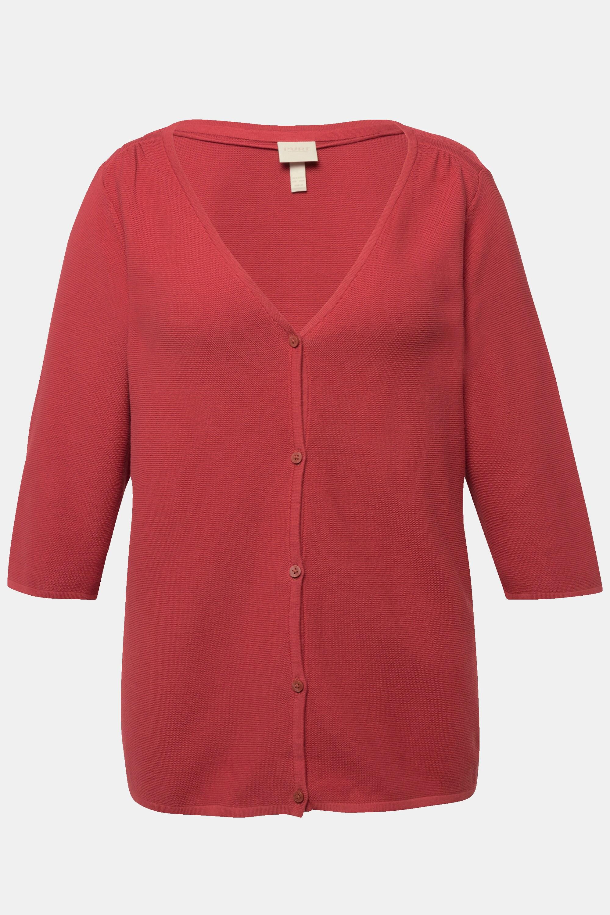 Ulla Popken  Cardigan in cotone biologico con scollo a V e maniche a 3/4 