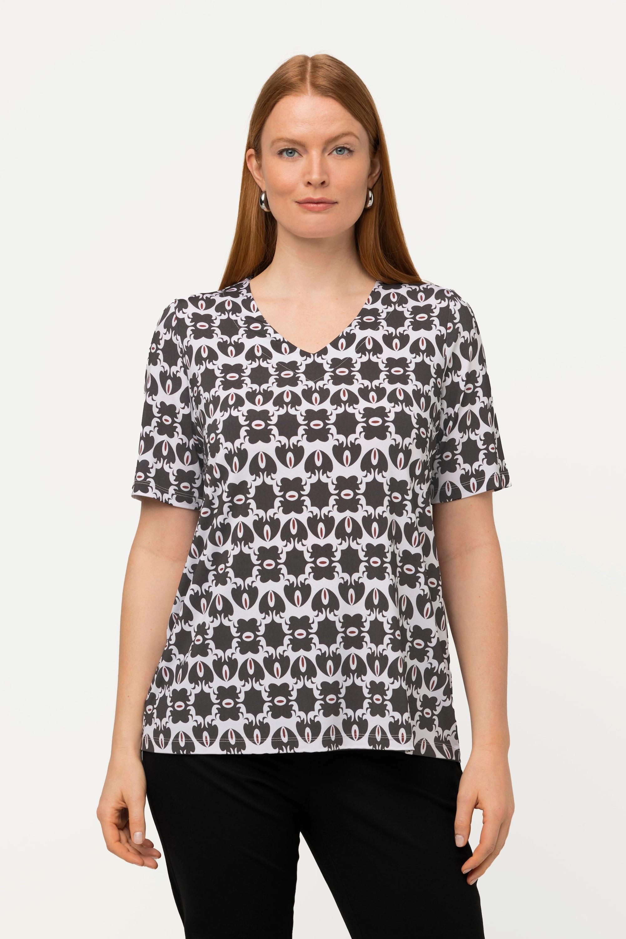 Ulla Popken  Slinkyshirt, Ornamente, Classic, V-Ausschnitt, Halbarm 