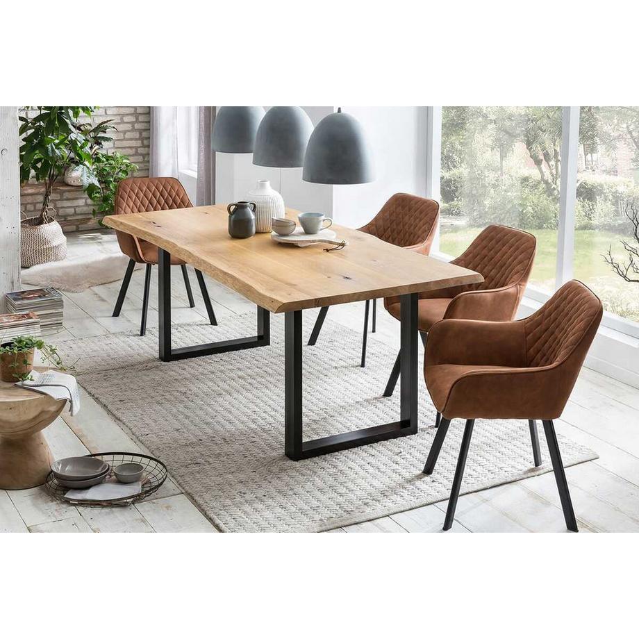 mutoni Chaise avec accoudoirs Microfibre marron (lot de 2)  