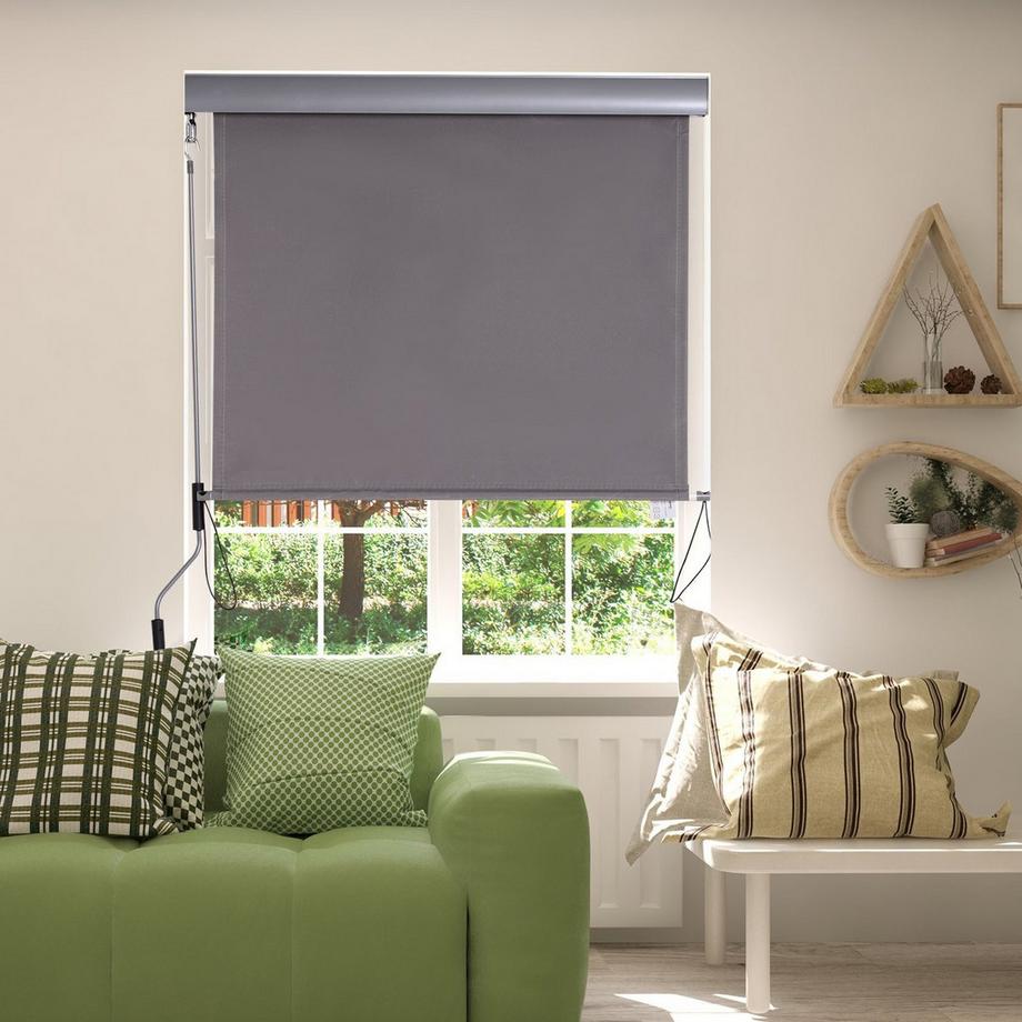 Northio Senkrechtmarkise Balkonmarkise Vertikalmarkise Windschutz Seitenrollo Sichtschutz Mit Handkurbel Polyesterstoff+Aluminium Grau 120 X 200 Cm  